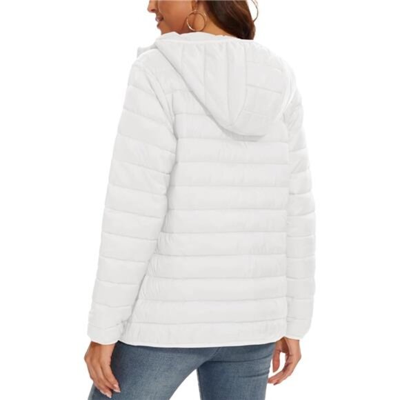 Women's Lightweight Hooded Puffer Jacket: Quilted Padded Coat with 4 Pockets - Picture 2 of 7